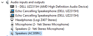 Screenshot showing Kaito radio listed by Windows as an audio device: Speakers (AC309N)